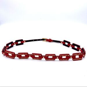 Nicole Miller Red Leather Studded Belt